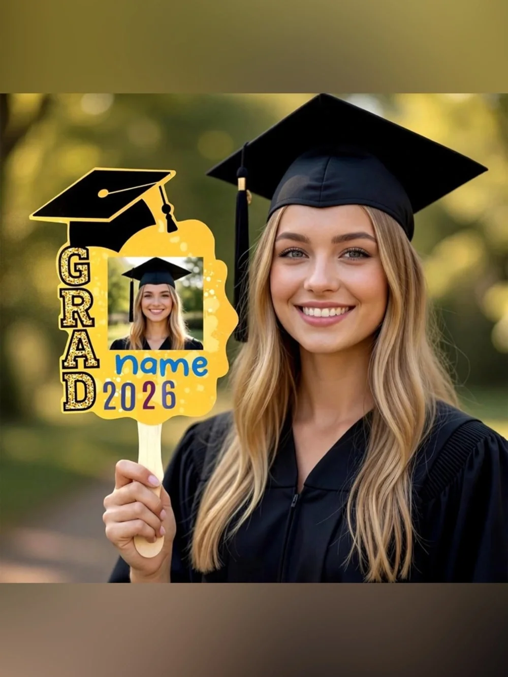 12 Pcs Graduation DIY Paper Fans Handheld Set Grad Face Fans w/ Number Alphabet